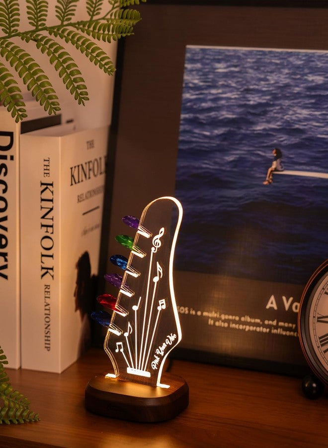 Onmiwod Light Up Guitar Pick Holder with 6 Picks, Acacia Wood & Acrylic Guitar Headstock Shaped Pick Holder Case for Guitar Pick Storage & Display, Guitar Music Accessories Gifts for Men Lover Player - Image 5