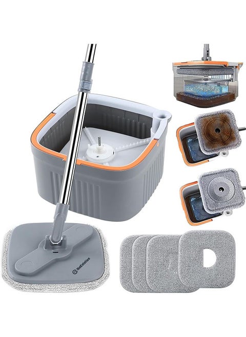 Spin Mop M16,Square Self Wash Spin Mop M16,Spin Mop and Bucket with Wringer Set,360 Degree Rotatable Adjustable Cleaning Square Spin Mop Head Separate Clean and Dirty Water,Wet and Dry Use