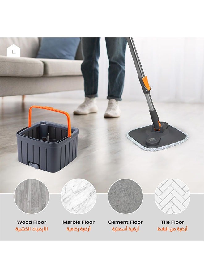 ممسحة دوارة M16، ممسحة دوارة مربعة ذاتية الغسيل M16، ممسحة دوارة ودلو مع مجموعة عصارة، رأس ممسحة دوارة مربعة قابلة للدوران 360 درجة قابلة للتعديل، مياه نظيفة وقذرة منفصلة، ​​استخدام رطب وجاف - Image 4
