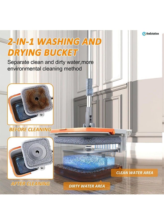 ممسحة دوارة M16، ممسحة دوارة مربعة ذاتية الغسيل M16، ممسحة دوارة ودلو مع مجموعة عصارة، رأس ممسحة دوارة مربعة قابلة للدوران 360 درجة قابلة للتعديل، مياه نظيفة وقذرة منفصلة، ​​استخدام رطب وجاف - Image 3