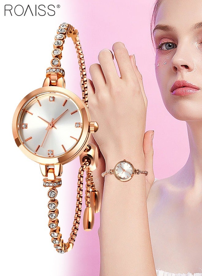 roaiss Women's Bracelet Quartz Watch with Analog Display Round Silver Dial and Rhinestones Decorated Strap Waterproof Elegant Wristwatch as Gift for Ladies - Image 2