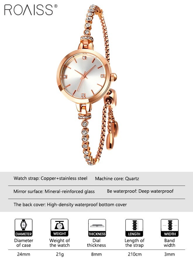 roaiss Women's Bracelet Quartz Watch with Analog Display Round Silver Dial and Rhinestones Decorated Strap Waterproof Elegant Wristwatch as Gift for Ladies - Image 5