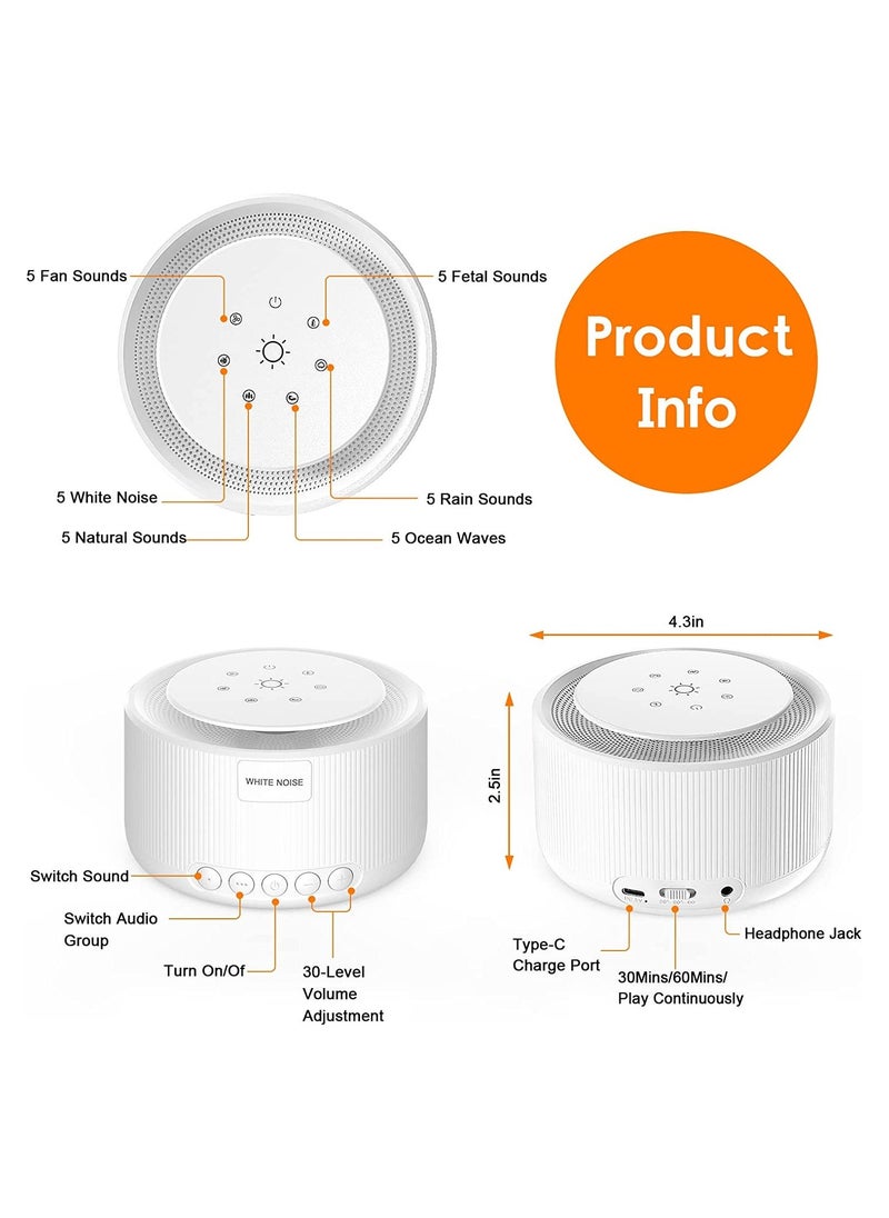 Sleep Sound Machine, White Noise Machine with 30 Natural Soothing Sounds, 30 Level Volume Light 3 Timer Memory Function, Noise Machine Powered by AC or USB, for Adults, Baby and Kids - Image 4