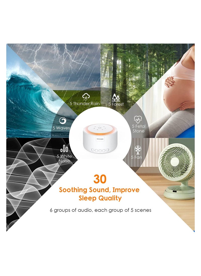 Sleep Sound Machine, White Noise Machine with 30 Natural Soothing Sounds, 30 Level Volume Light 3 Timer Memory Function, Noise Machine Powered by AC or USB, for Adults, Baby and Kids - Image 2