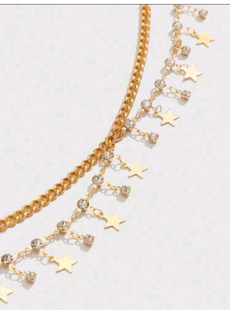 شي إن سلسلة خصر نسائية متعددة الطبقات بتصميم عتيق من حجر الراين مع قلادة على شكل نجمة، زينة خصر عصرية، قطعة واحدة - Image 3