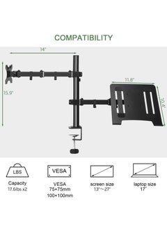 KYD Monitor and Laptop Mount, Monitor Arm with Laptop Tray for 13 inch to 27 inch LCD Computer Screens and Notebook up to 17 inch, Fully Adjustable Laptop Mount Stand Holds up to 17.6lbs  - Image 2