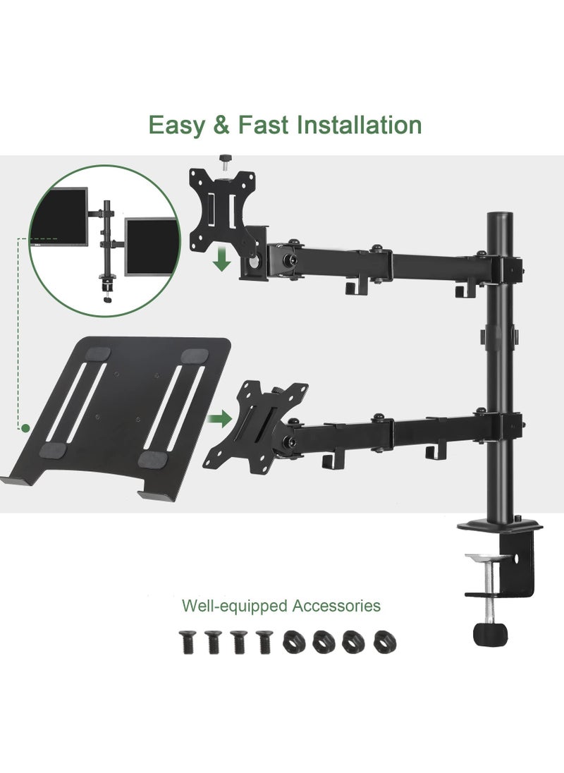 KYD - Monitor and Laptop Mount, Monitor Arm with Laptop Tray for 13 inch to 27 inch LCD Computer Screens and Notebook up to 17 inch, Fully Adjustable Laptop Mount Stand Holds up to 17.6lbs - Image 1