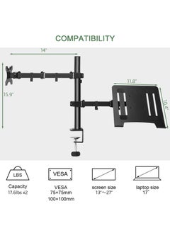 Monitor and Laptop Mount, Monitor Arm with Laptop Tray for 13 inch to 27 inch LCD Computer Screens and Notebook up to 17 inch, Fully Adjustable Laptop Mount Stand Holds up to 17.6lbs - pzsku/ZEFF8DEE910B560502E01Z/45/_/1738983496/ea535fd0-3862-4dad-9197-28796ca5cf4e