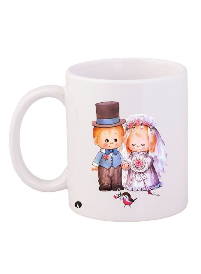 Cartoon Printed Coffee Mug White/Blue/Brown 11ounce