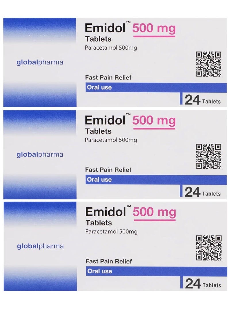 globalpharma Pack Of 3 Emidol Paracetamol 500 mg 24 Tablets - Image 1