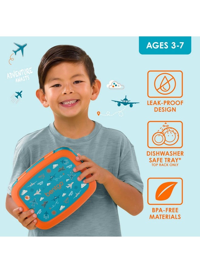 بنتجو صندوق غداء للأطفال بتصميم بينتو، مقاوم للتسرب، بخمسة أقسام، بتصميم مطبوعات للأطفال - أحجام مثالية للأعمار من 3 إلى 7 سنوات، متين، مقاوم للسقوط، آمن للاستخدام في غسالة الأطباق، ومصنوع من مواد خالية من مادة BPA (طائرات) - Image 2
