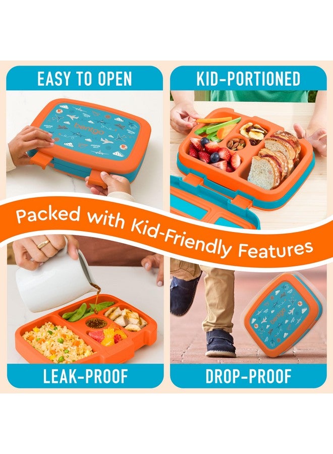 بنتجو صندوق غداء للأطفال بتصميم بينتو، مقاوم للتسرب، بخمسة أقسام، بتصميم مطبوعات للأطفال - أحجام مثالية للأعمار من 3 إلى 7 سنوات، متين، مقاوم للسقوط، آمن للاستخدام في غسالة الأطباق، ومصنوع من مواد خالية من مادة BPA (طائرات) - Image 3