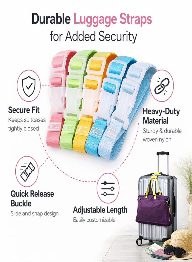 CLICKSWIFT® Elastic Luggage Straps for Suitcases, Suitcase Belts, Premium Nylon Multicolour Adjustable Belts for Travelling, Quick Release Adjustable Buckle for Suitcase- Set of 4 Pcs (27L x 2.5W cm) - Image 5