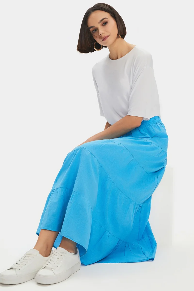 جون Women's Cotton Gathered Detail Maxi Skirt