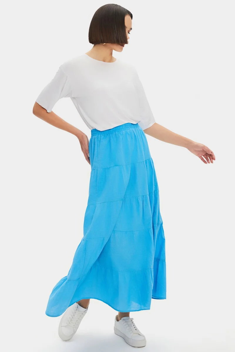 جون Women's Cotton Gathered Detail Maxi Skirt