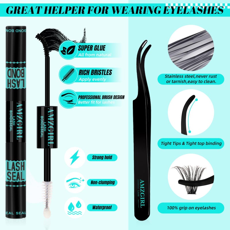 AMZGIRL LASH Lash Clusters Kit 280Pcs,60D 80D Eyelash Extension Kit,Lash Bond and Seal Waterproof,Lash Remover for Individual Cluster Lashes Kit,Lash Applicator Tool for DIY Lash Extension Kit(D-Mix9-16mm Kit) - Image 5