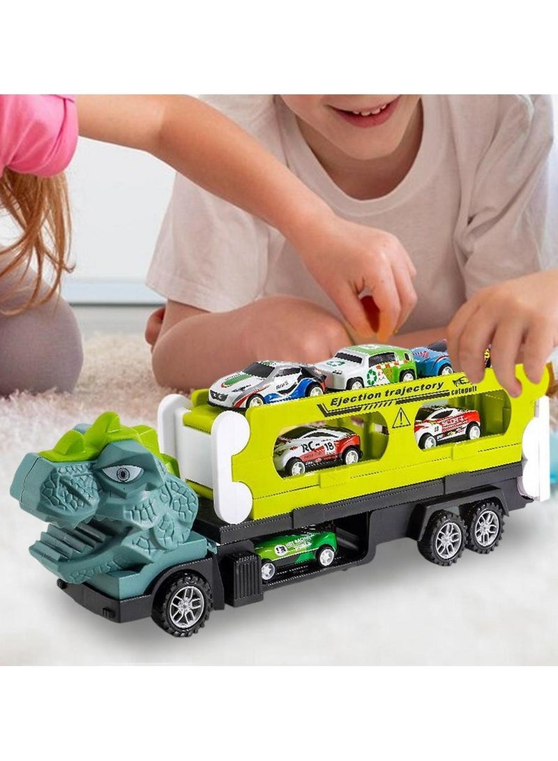 Metal Cars, Gift Playset for Boys 6 Car Toys - Dinosaur Transport Truck with Launch Track, Includes - Image 3