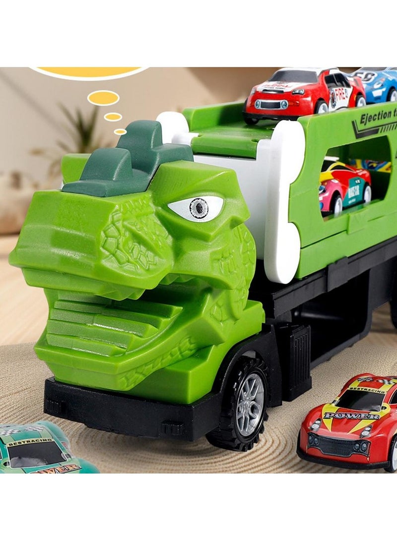 Metal Cars, Gift Playset for Boys 6 Car Toys - Dinosaur Transport Truck with Launch Track, Includes - Image 4