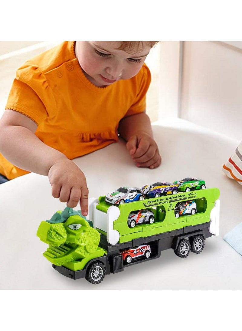 Metal Cars, Gift Playset for Boys 6 Car Toys - Dinosaur Transport Truck with Launch Track, Includes - Image 1