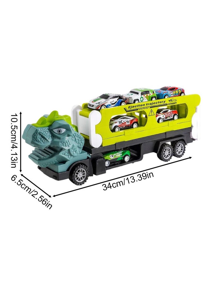 Metal Cars, Gift Playset for Boys 6 Car Toys - Dinosaur Transport Truck with Launch Track, Includes - Image 2