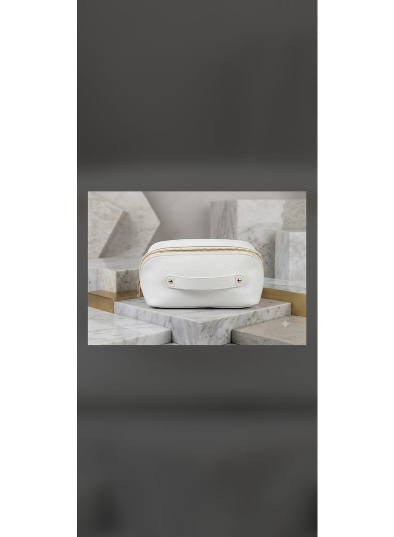 Large, organized makeup bag with multiple compartments and a modern design; suitable for travel; white. - Image 3
