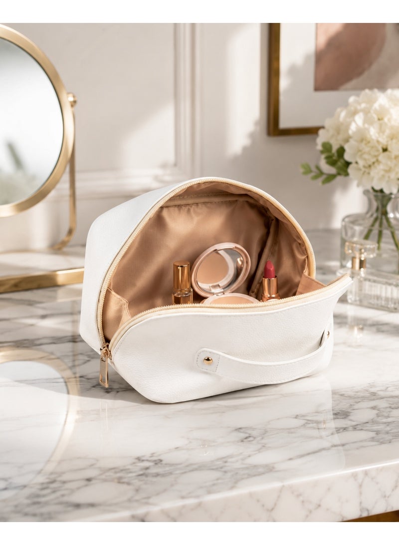 Large, organized makeup bag with multiple compartments and a modern design; suitable for travel; white. - Image 2