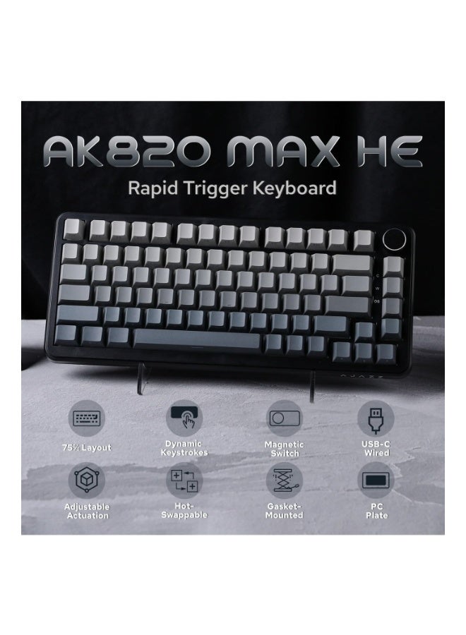 إيه جاز لوحة مفاتيح AK820 MAX HE من نوع المجال المغناطيسي للألعاب، مع إمكانية ضبط نقطة التفعيل، ومعدل استجابة 8KHz، ولوحة مفاتيح سلكية سريعة، وتصميم مبطن ناعم، والإضاءة الخلفية RGB، ودعم NKRO لـ Windows وMac - Image 2