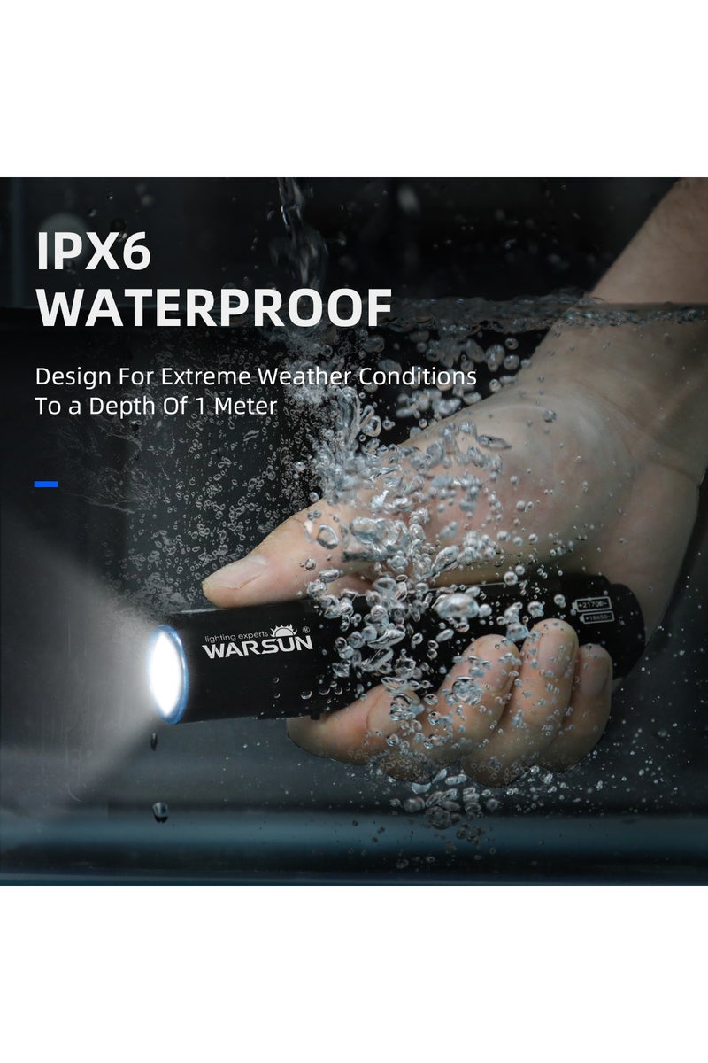 erorex 18650 Lithium Battery Warsun Outdoor 2000 Lm Emergency Small Portable Tactical Type C Rechargeable T - Image 2