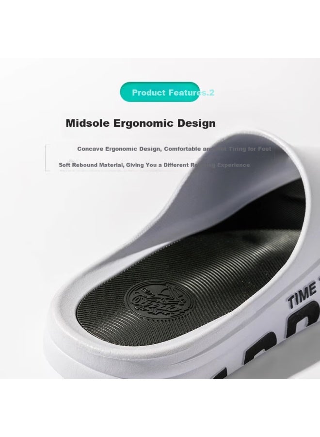 Pull Back Warrior Men'S Thick-Soled Anti-Slip Bathroom Slippers One-Word Drag Casual Wear-Resistant Sandals Sdj-3A77 White Black 46-47 - Image 2