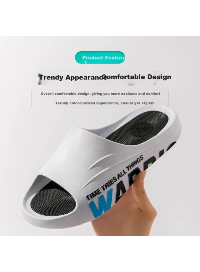 Pull Back Warrior Men'S Thick-Soled Anti-Slip Bathroom Slippers One-Word Drag Casual Wear-Resistant Sandals Sdj-3A77 White Black 46-47 - Image 1