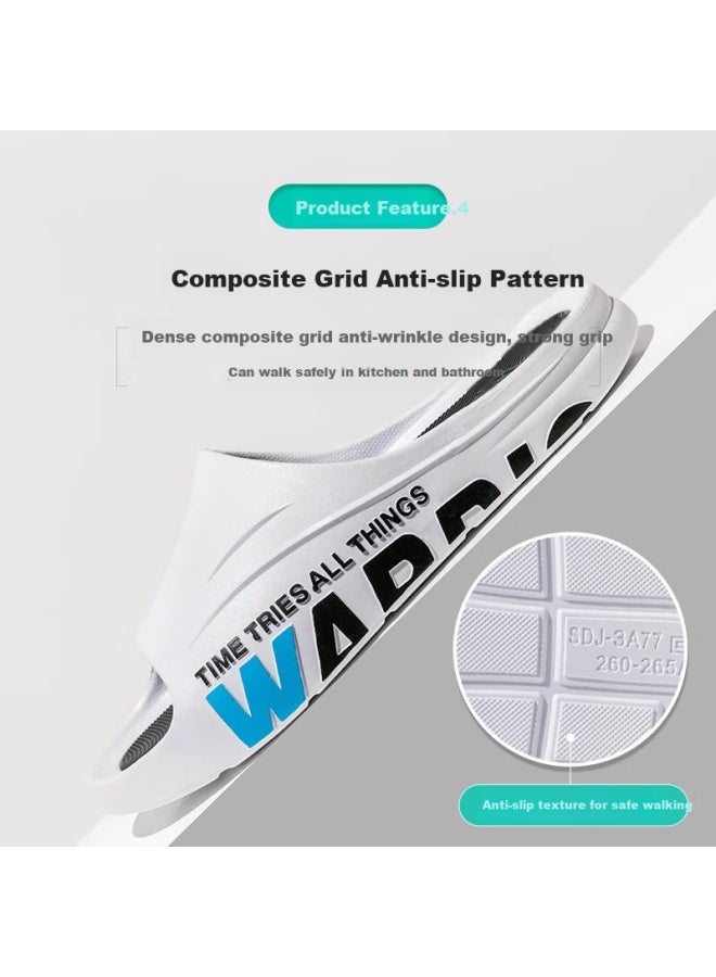 Pull Back Warrior Men'S Thick-Soled Anti-Slip Bathroom Slippers One-Word Drag Casual Wear-Resistant Sandals Sdj-3A77 White Black 46-47 - Image 3