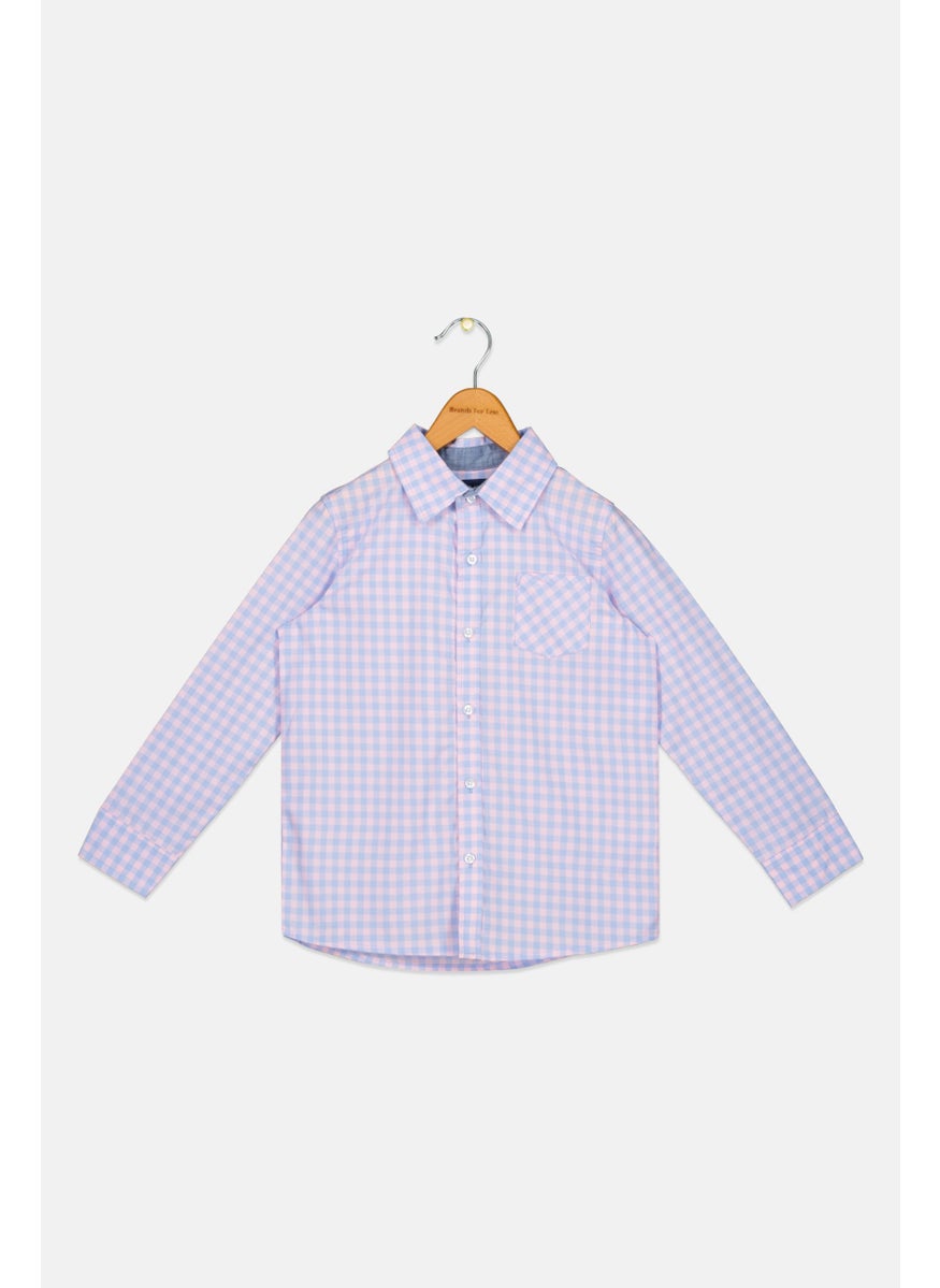 Andy & Evan Kids Boy Long Sleeve Checkered Casual Shirts, Pink  - Image 1