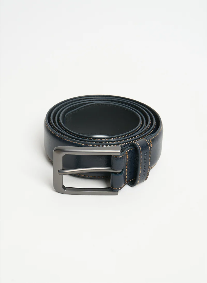 مانرزم The Sovereign Line Formal Leather Belt Navy with Black Lining
