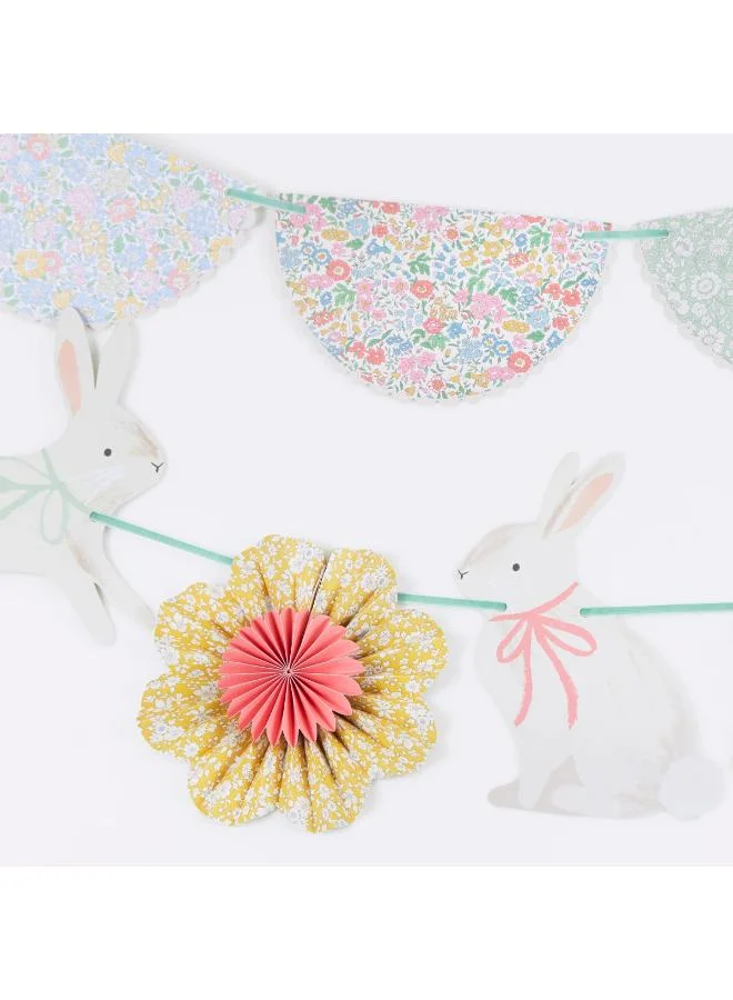 Meri Meri  x Liberty Bunny Garland Set - 2 Paper Garlands with Liberty Floral Scalloped Pennants, Bunny Shapes and Pinwheel Flowers with Gold Foil, Stylish Easter Party Decoration  | Best Price UAE