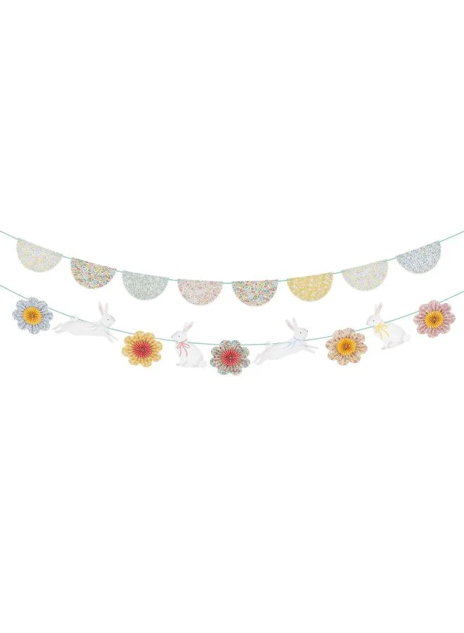 Meri Meri  x Liberty Bunny Garland Set - 2 Paper Garlands with Liberty Floral Scalloped Pennants, Bunny Shapes and Pinwheel Flowers with Gold Foil, Stylish Easter Party Decoration  | Best Price UAE