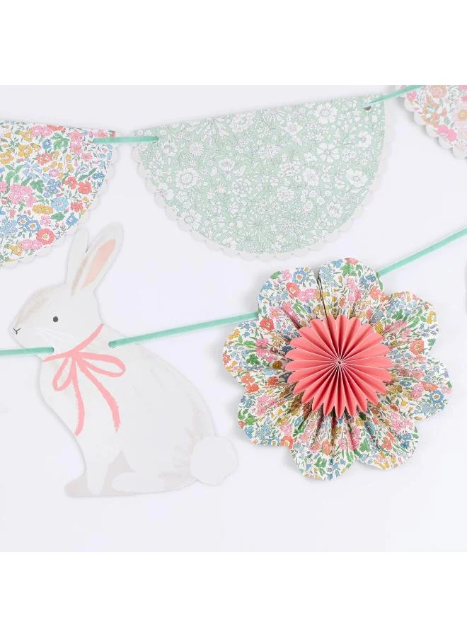 Meri Meri  x Liberty Bunny Garland Set - 2 Paper Garlands with Liberty Floral Scalloped Pennants, Bunny Shapes and Pinwheel Flowers with Gold Foil, Stylish Easter Party Decoration  | Best Price UAE