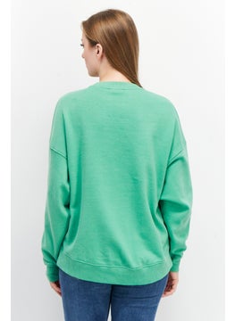 ESPRIT Women Ribbed Neck Solid Sweatshirt, Green  - Image 3