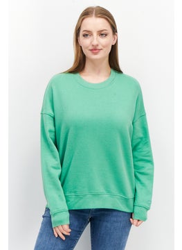 ESPRIT Women Ribbed Neck Solid Sweatshirt, Green  - Image 1