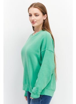 ESPRIT Women Ribbed Neck Solid Sweatshirt, Green  - Image 2