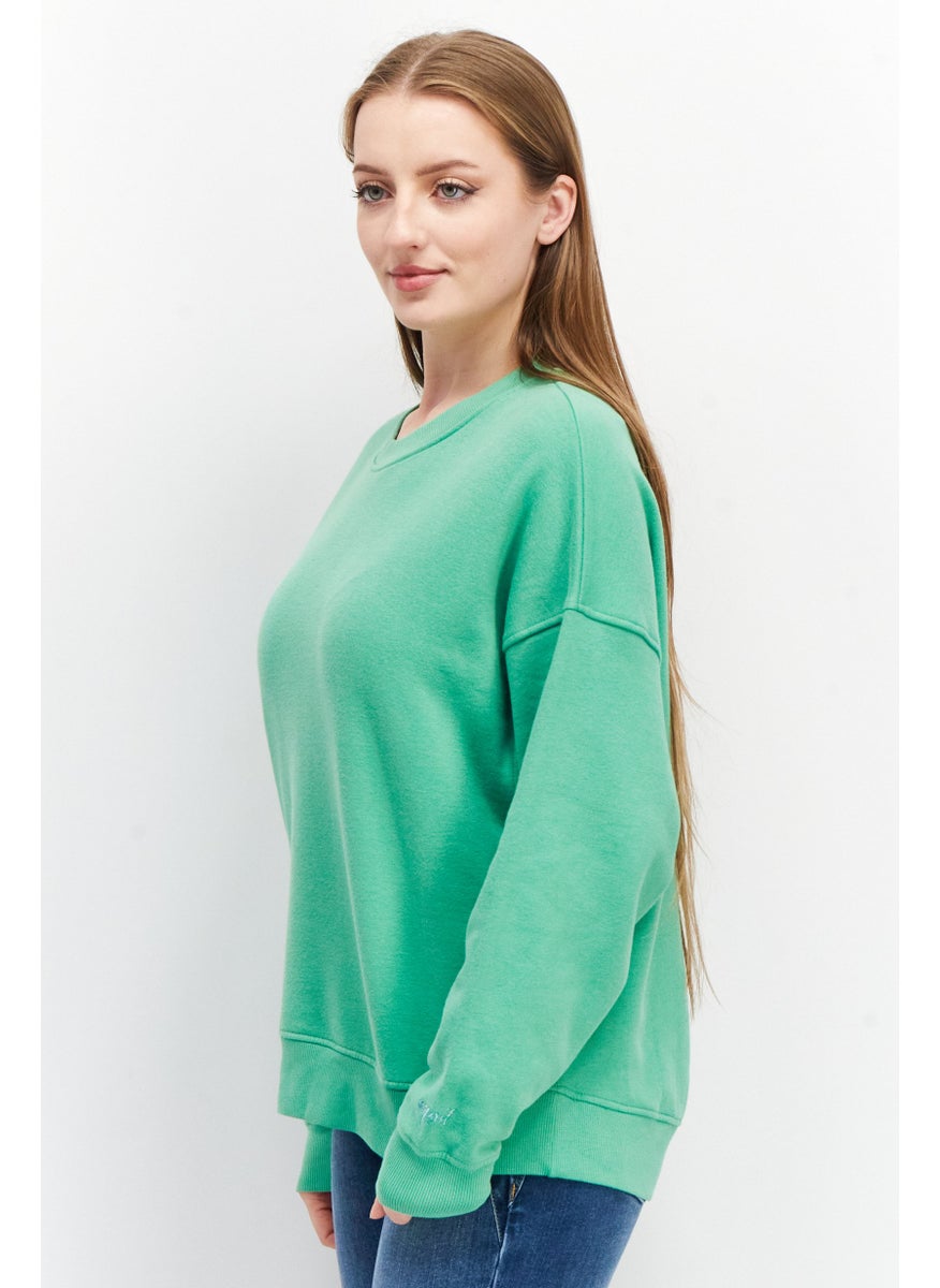 ESPRIT - Women Ribbed Neck Solid Sweatshirt, Green - Image 1