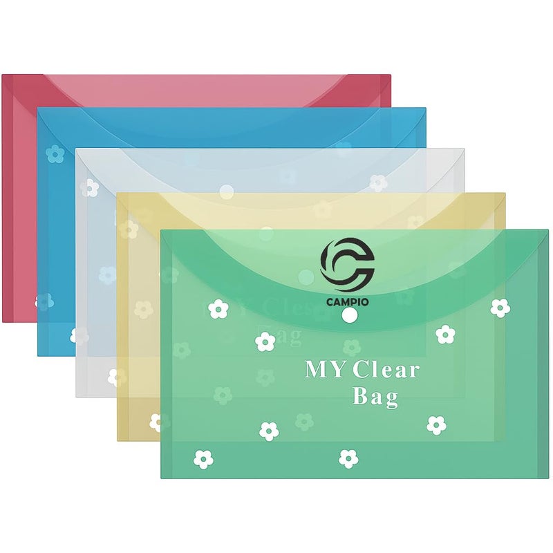 FUTURE X A4 Size Clear Bag (Set of 24), Full Size A4, Floral Design, Transparent Plastic Container for Papers, Button Closer File, Document File/Folder, (Multicolor_A4 Size)_24 - Image 1