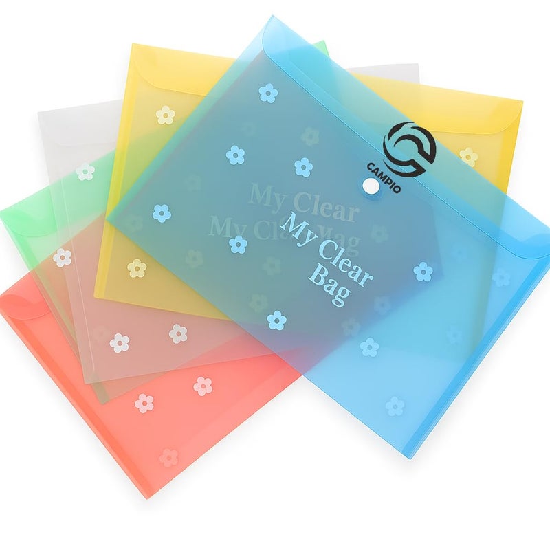 FUTURE X A4 Size Clear Bag (Set of 24), Full Size A4, Floral Design, Transparent Plastic Container for Papers, Button Closer File, Document File/Folder, (Multicolor_A4 Size)_24 - Image 2