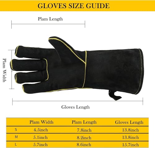 AOUCHI 16 Inch Leather Welding Gloves, 932℉ Heat & Fire Resistant, Large Black Mitts for Welding, BBQ, Oven, Grill, Fireplace, Forge, Furnace, Stove, Pot Holder & Animal Handling - Image 4