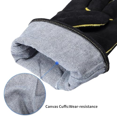 AOUCHI 16 Inch Leather Welding Gloves, 932℉ Heat & Fire Resistant, Large Black Mitts for Welding, BBQ, Oven, Grill, Fireplace, Forge, Furnace, Stove, Pot Holder & Animal Handling - Image 5