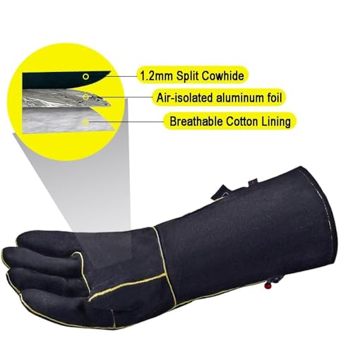 AOUCHI 16 Inch Leather Welding Gloves, 932℉ Heat & Fire Resistant, Large Black Mitts for Welding, BBQ, Oven, Grill, Fireplace, Forge, Furnace, Stove, Pot Holder & Animal Handling - Image 3