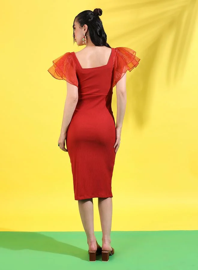 Campus Sutra Ruffle Sleeve Sheath Dress