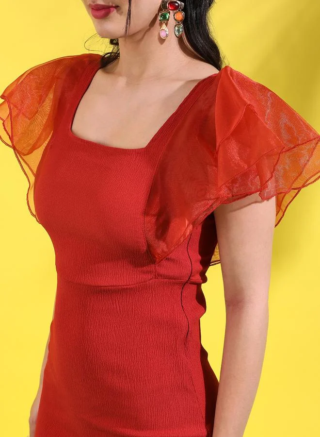 Campus Sutra Ruffle Sleeve Sheath Dress