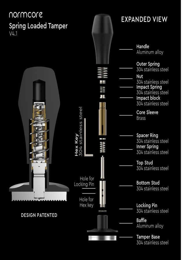 Normcore 51mm Coffee Tamper V4.1 with Click Sound Feedback, Spring Loaded Tamper Fit Delonghi Portafilter, 304 Stainless Steel Flat Base, Anodized Aluminum Handle with Silicone Stand, Black - Image 2