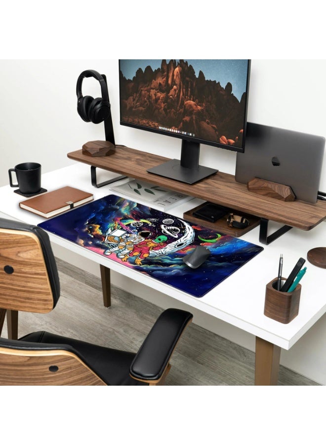 Funny Space Mouse Pad Desk Mat Astronaut Alien Large Gaming Mouse Pads Anime Desk Pad Mousepad XXL Cool Trippy Universe Extended Keyboard Mat with Stitched Edges Anti-Slip, 31.5 X 15.8 in - Image 5