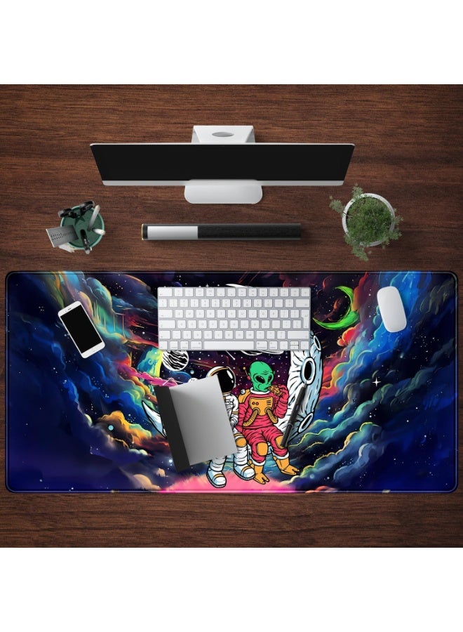 Funny Space Mouse Pad Desk Mat Astronaut Alien Large Gaming Mouse Pads Anime Desk Pad Mousepad XXL Cool Trippy Universe Extended Keyboard Mat with Stitched Edges Anti-Slip, 31.5 X 15.8 in - Image 4